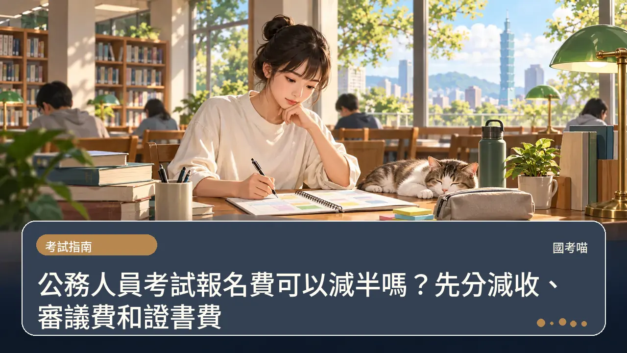 公務人員考試報名費可以減半嗎？先分減收、審議費和證書費主題插畫