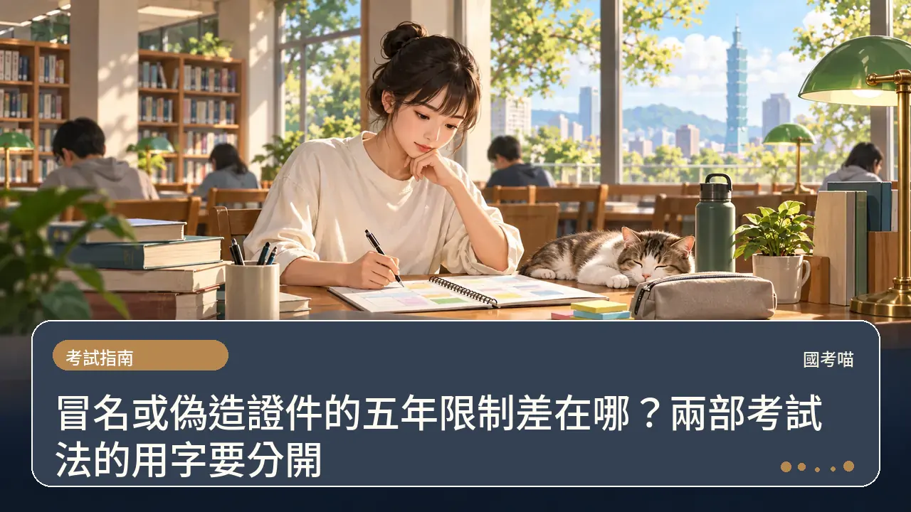 冒名或偽造證件的五年限制差在哪？兩部考試法的用字要分開主題插畫