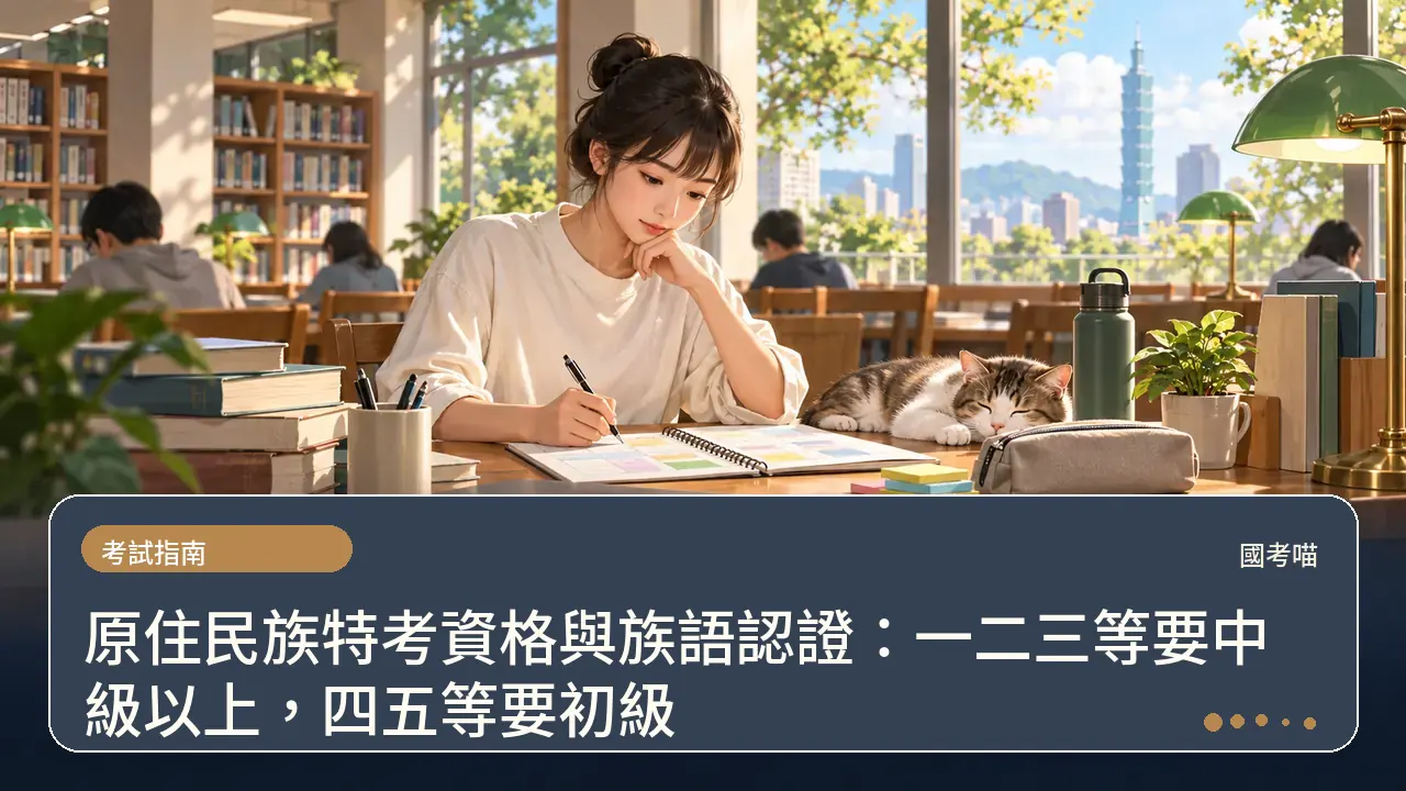 原住民族特考資格與族語認證：一二三等要中級以上，四五等要初級主題插畫