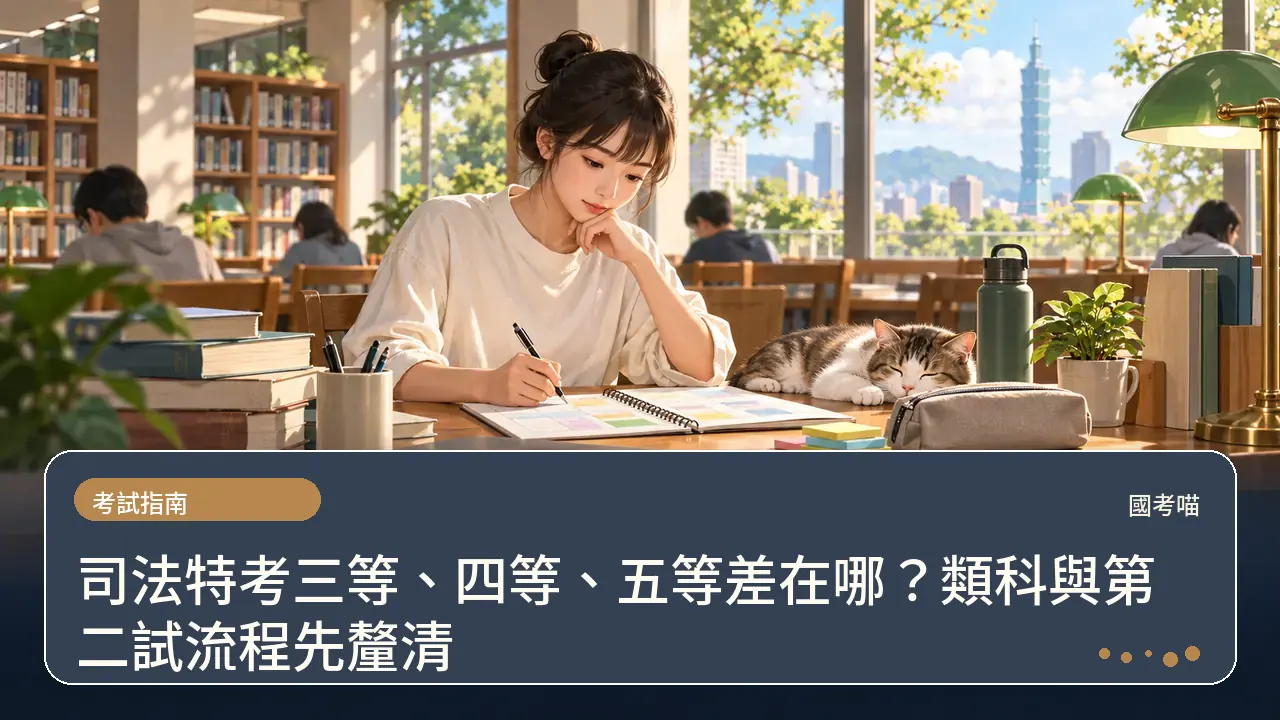 司法特考三等、四等、五等差在哪？類科與第二試流程先釐清主題插畫