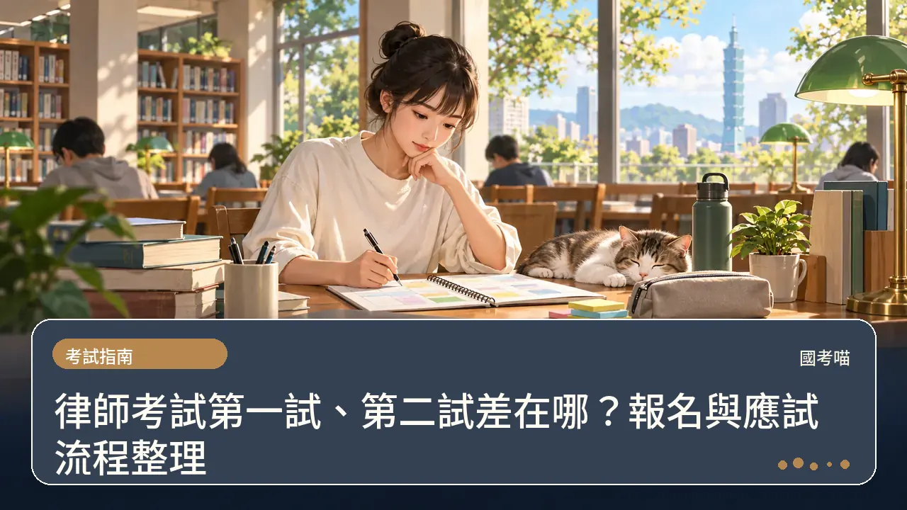 律師考試第一試、第二試差在哪？報名與應試流程整理主題插畫