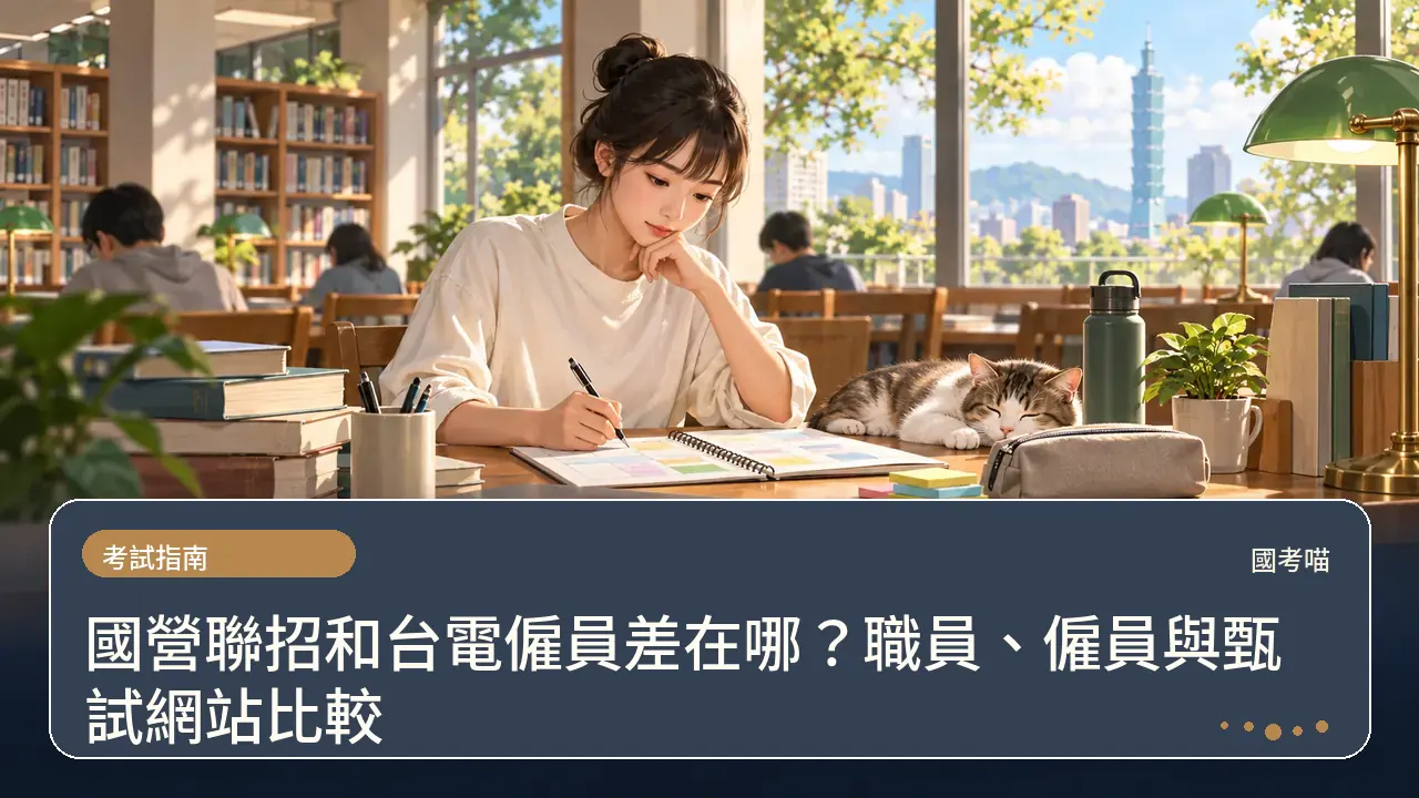 國營聯招和台電僱員差在哪？職員、僱員與甄試網站比較主題插畫