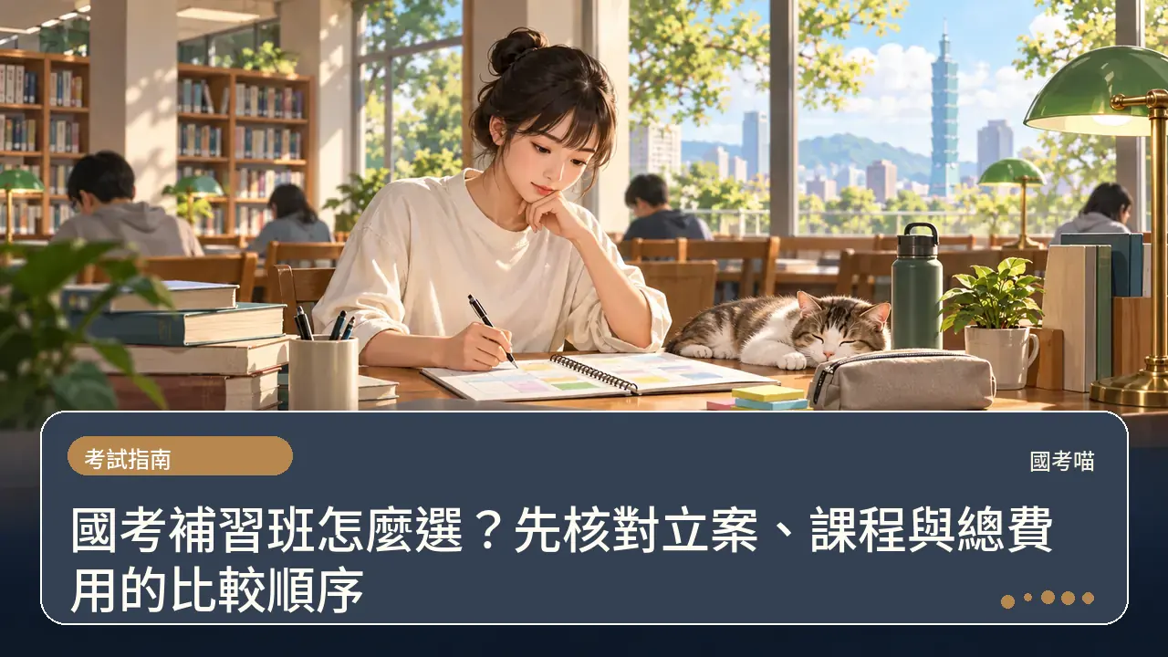 國考補習班怎麼選？先核對立案、課程與總費用的比較順序主題插畫