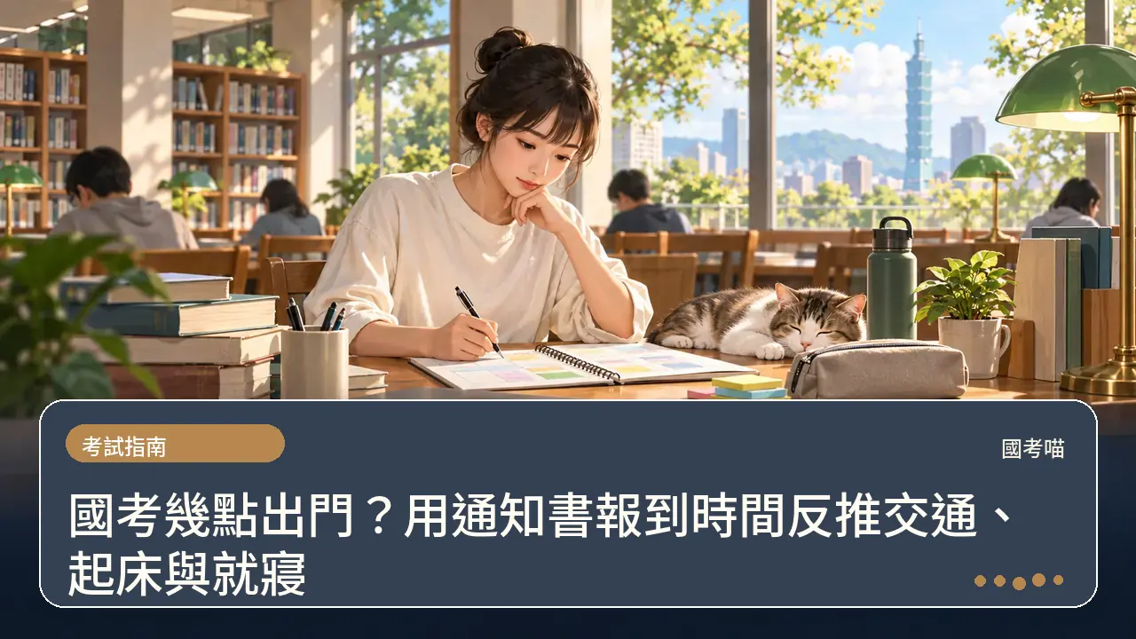 國考幾點出門？用通知書報到時間反推交通、起床與就寢主題插畫