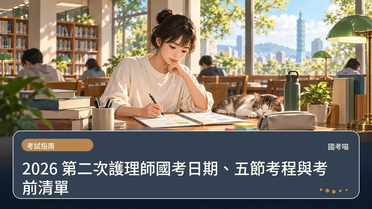 2026 第二次護理師國考日期、五節考程與考前清單主題插畫