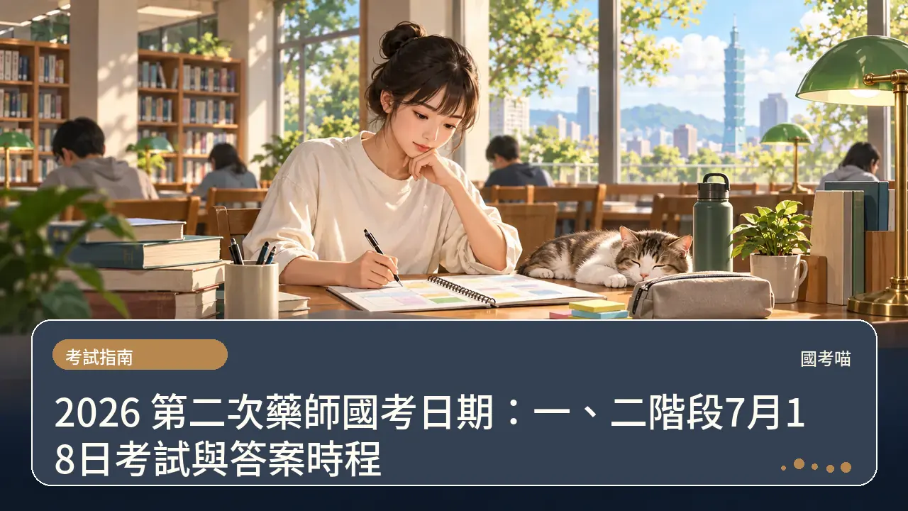 2026 第二次藥師國考日期：一、二階段7月18日考試與答案時程主題插畫