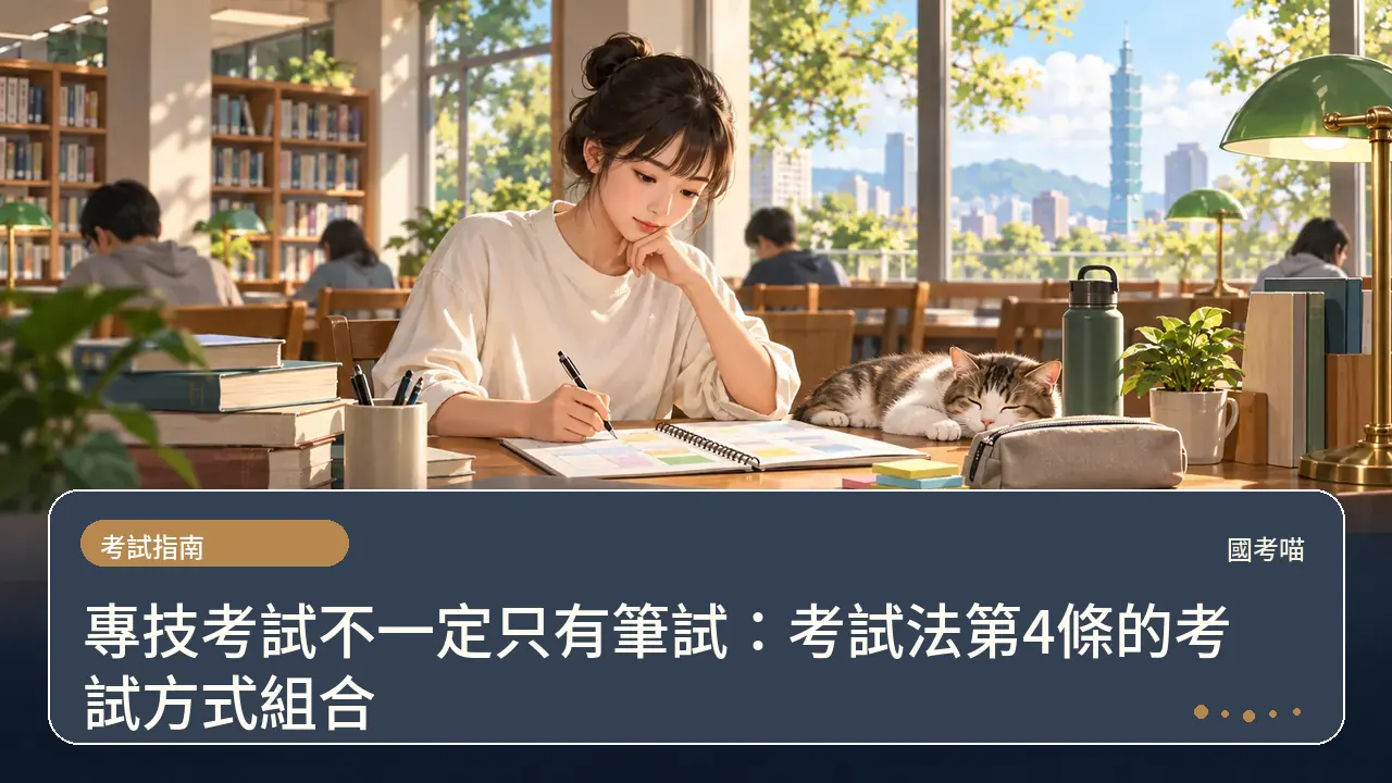 專技考試不一定只有筆試：考試法第4條的考試方式組合主題插畫